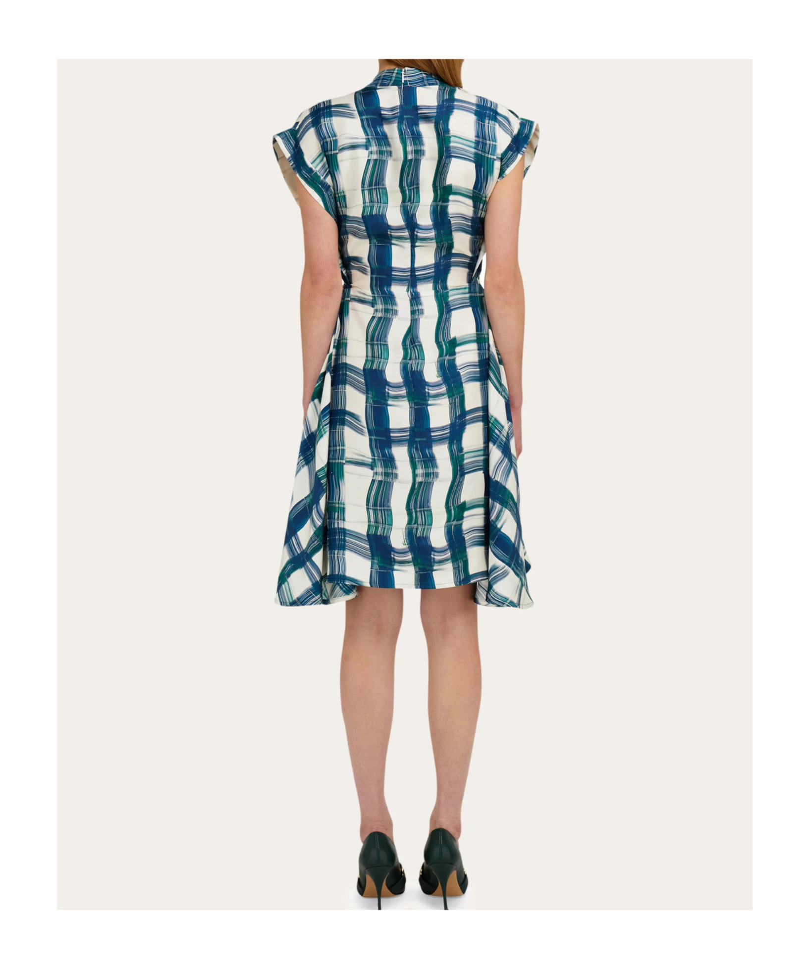 Ferragamo Brushstroke Check Short Silk Dress In Blue