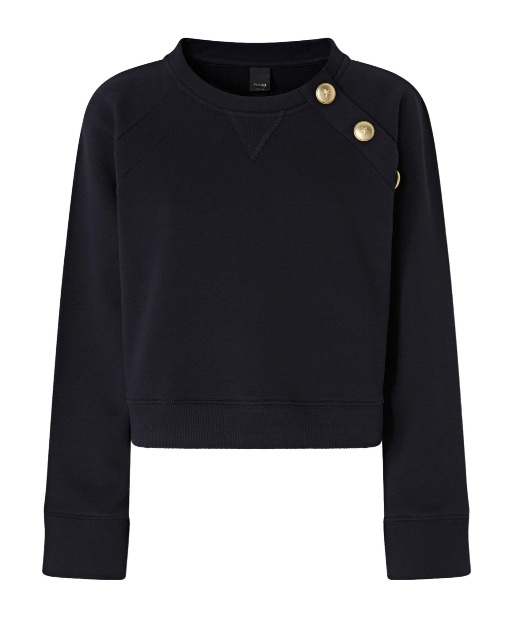 Pinko Crewneck Knitwear With Gold Logo Buttons In Black