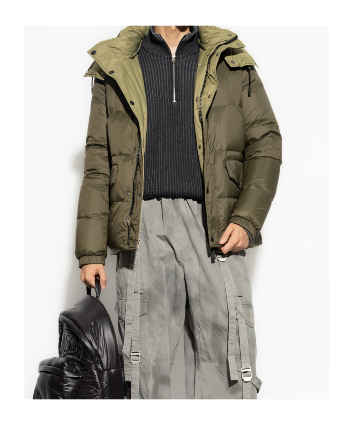 Yves Salomon Hooded Puffer Jacket In Green