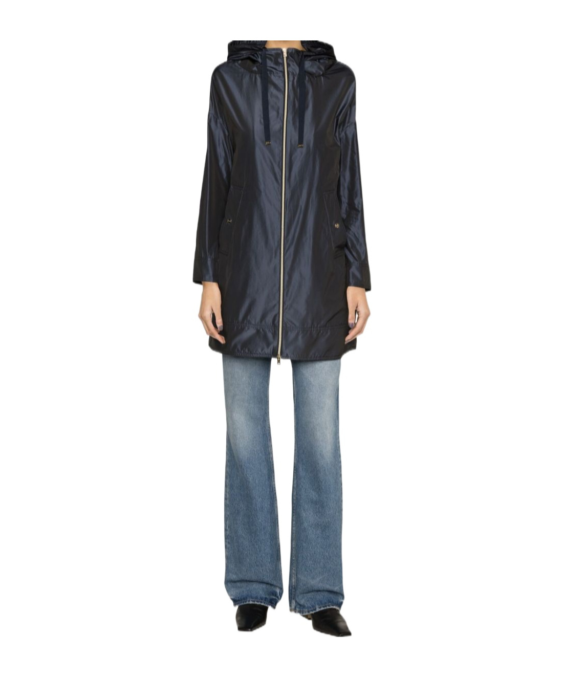 Herno Navy Blue Parka With Iridescent Effect And Slouchy Drawstring Hood In Black