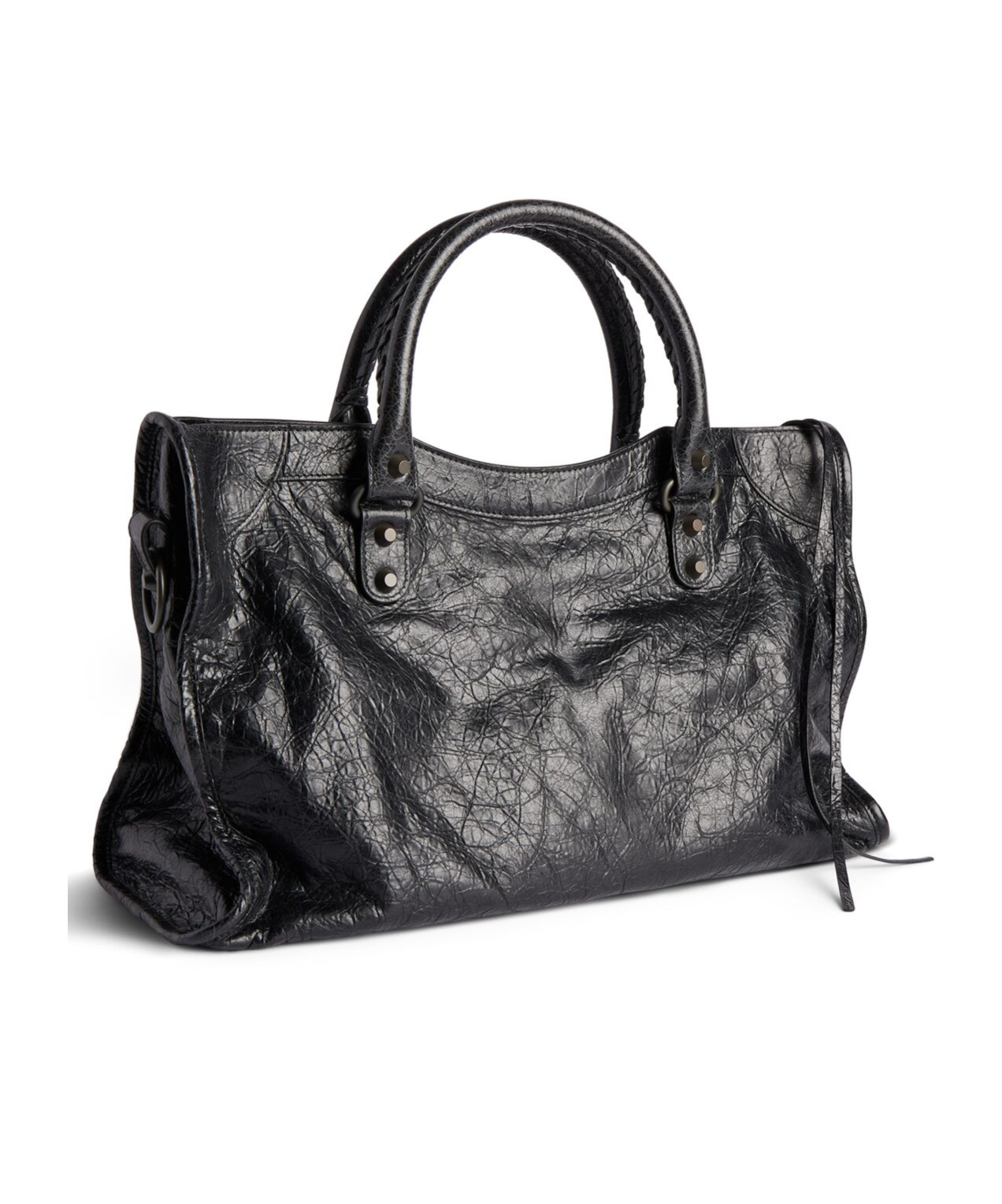 Balenciaga Green Leather Shoulder Handbag With Magnetic Closure And Metal Details In Black