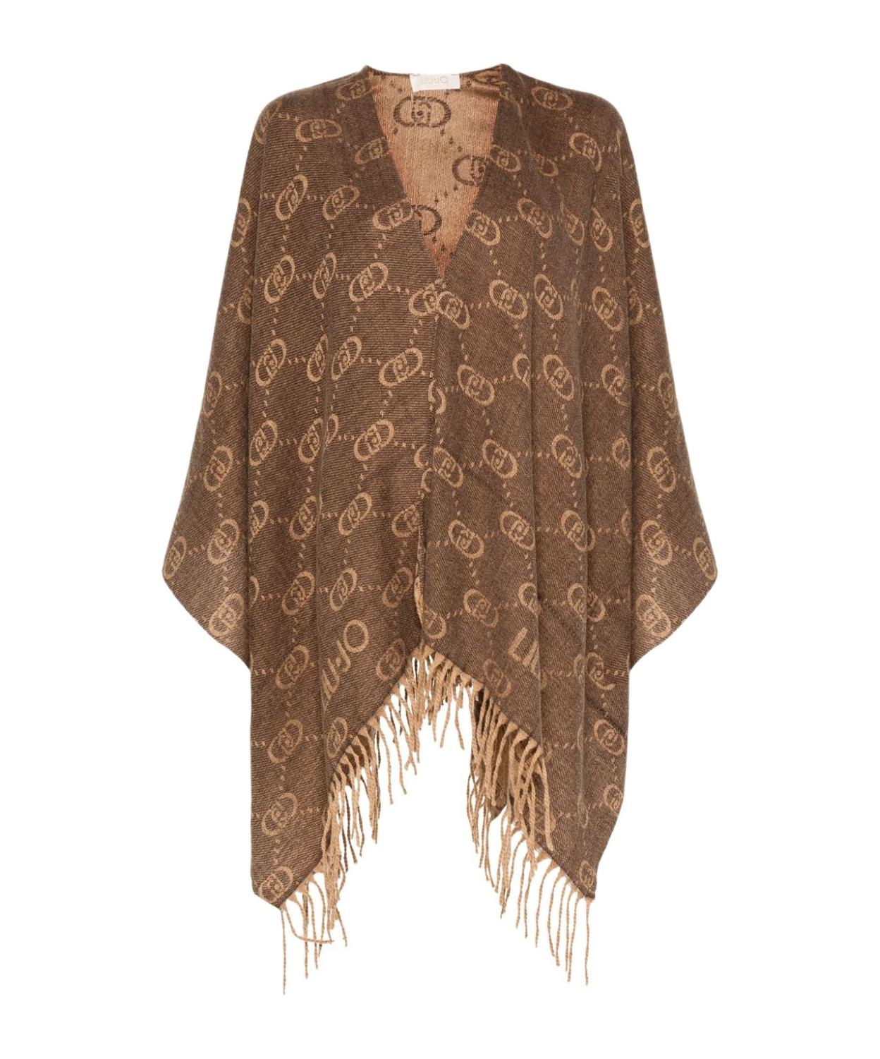 Liu •jo Logo-jacquard Fringed Poncho In Brown