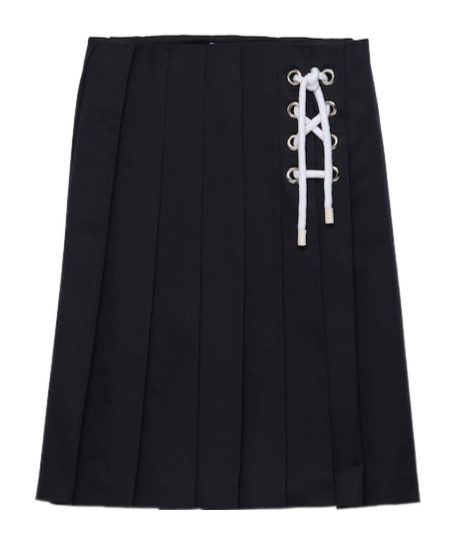 Prada Womens Blue Pleated Lace-up Stretch-cotton Midi Skirt In Navy Blue