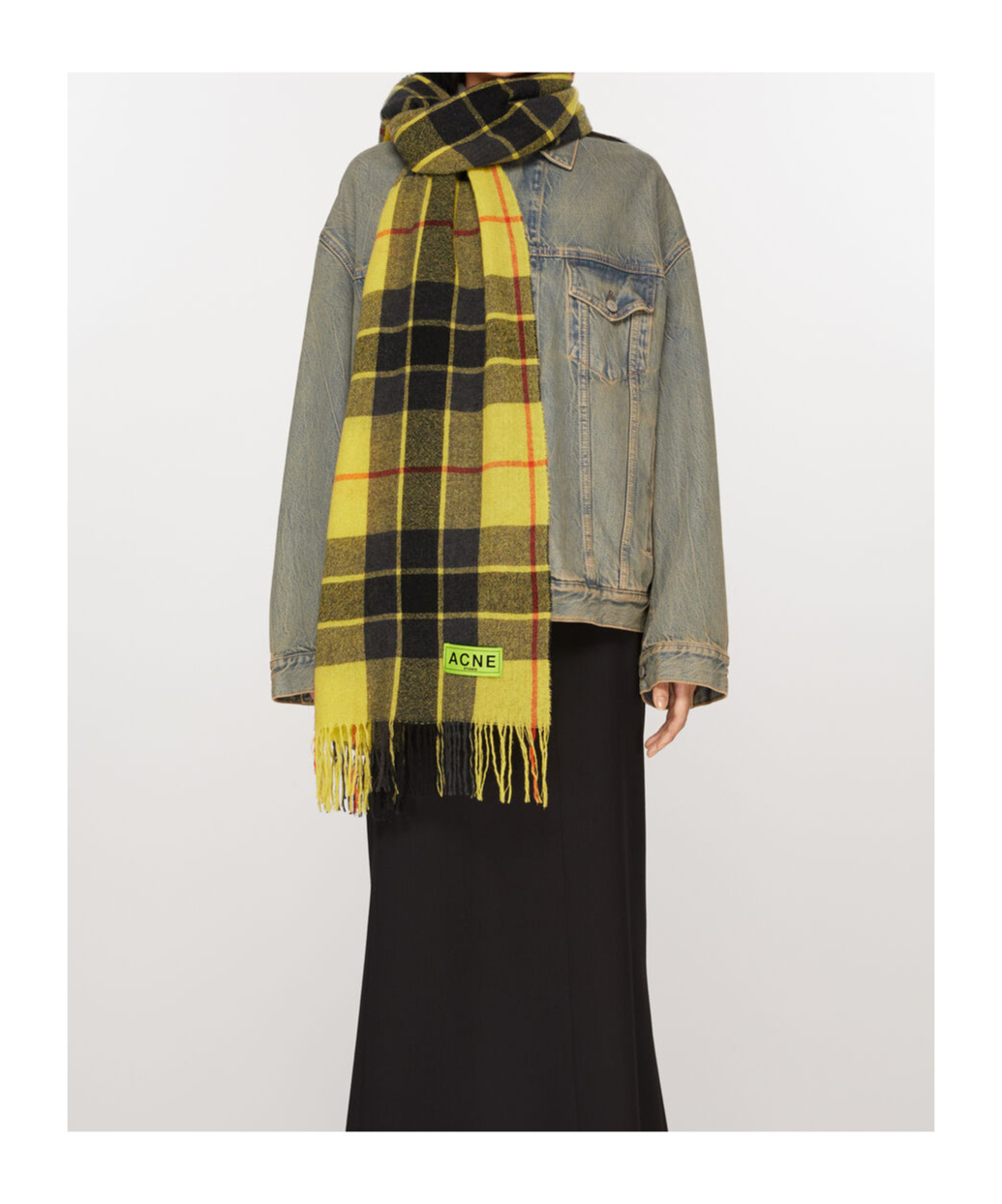Acne Studios Plaid Fringed Scarf In Green