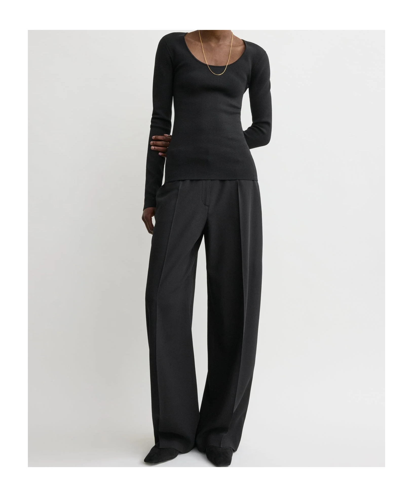 Totême Womens Black Ribbed Scoop-neck Stretch-wool Blend Top In Black
