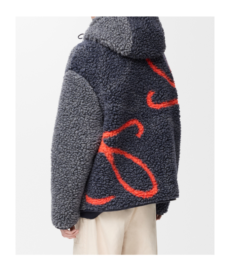 Loewe Pile Oversize Jacket Fleece Texture Hood In Multi