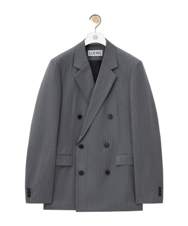 Loewe Wool Double-breasted Blazer In Gray