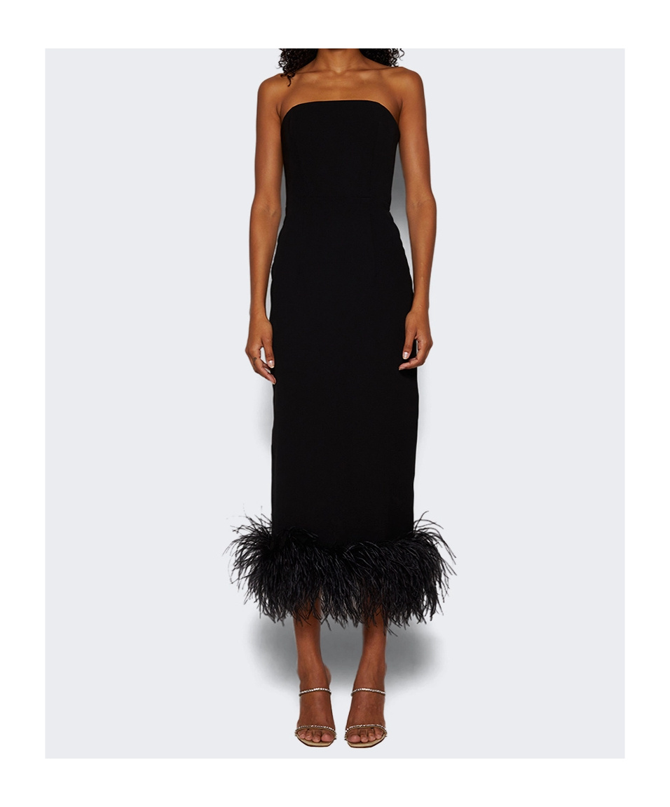 16arlington Off-the-shoulder Feather Trim Dress In Black