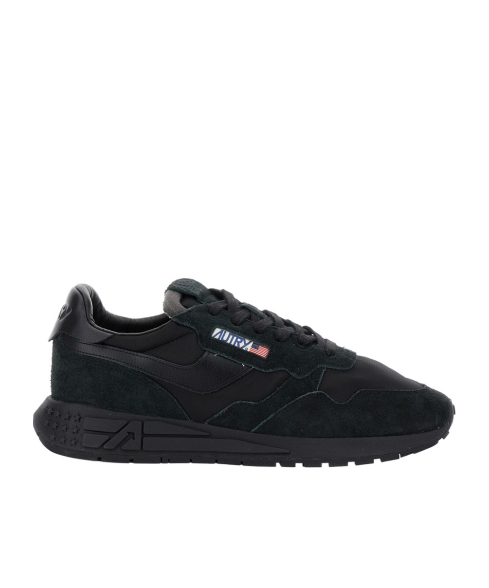 Autry Reelwind Black Low Top Sneakers With Logo Patch Ontongue And Side In Suede Man