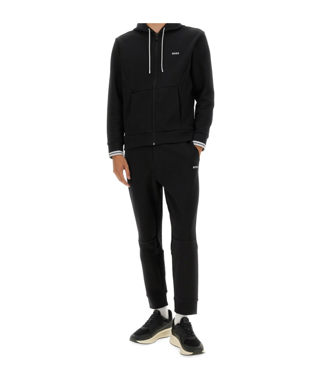 Hugo Boss Boss Structured Zipper Hoodie In Black