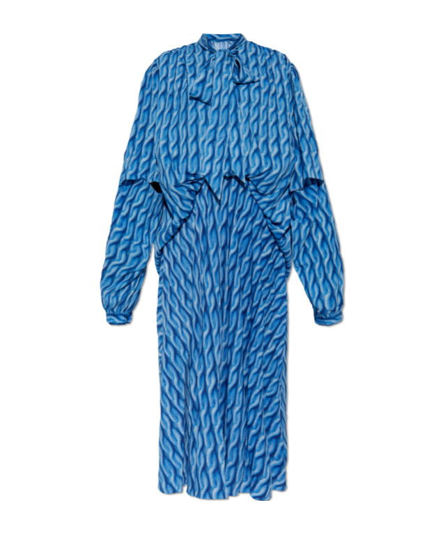 Balenciaga Midi Dress With Bow And Print In Blue