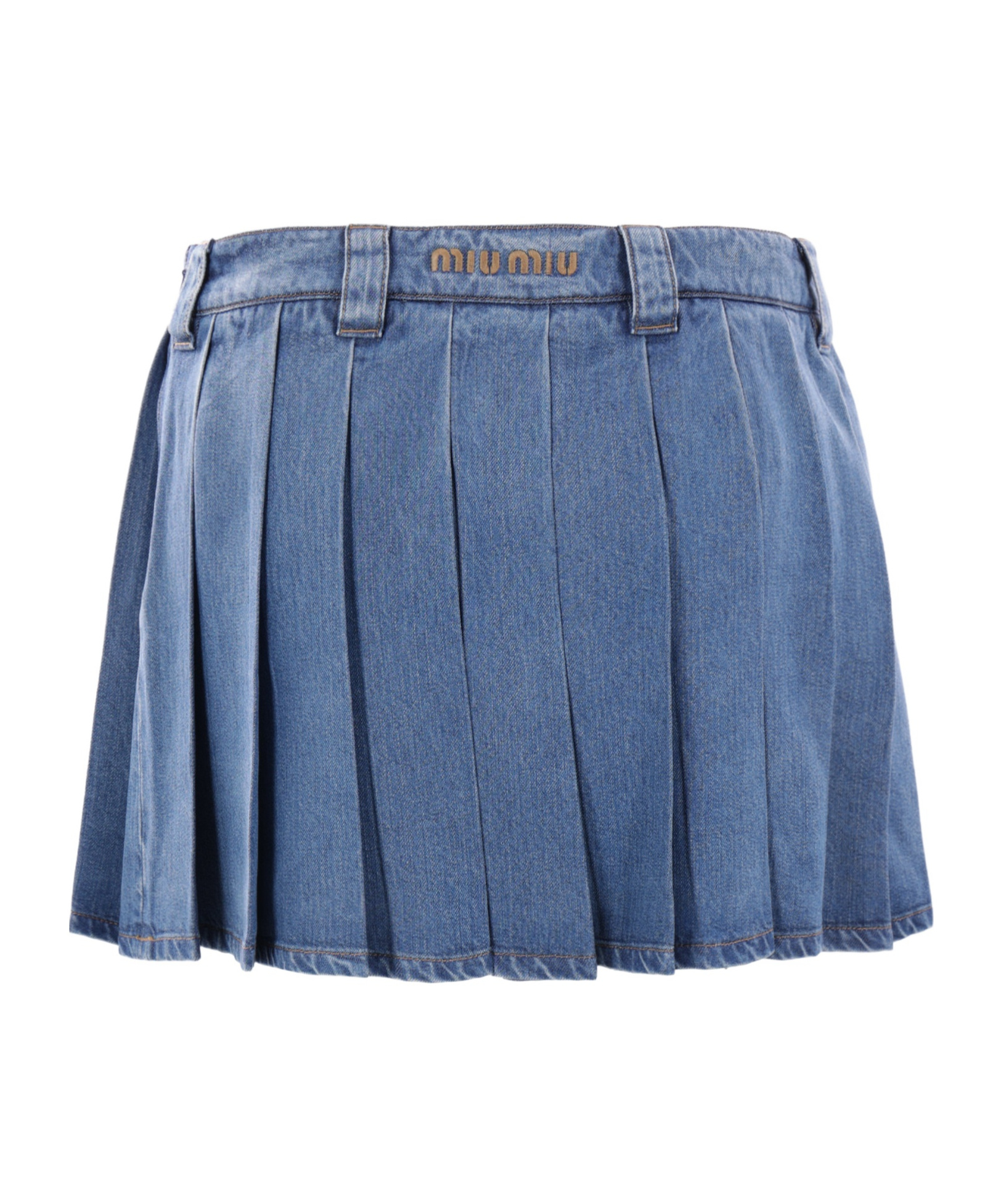 Miu Miu Skirt Denim With Belt Loops And Pleated Design In Blue