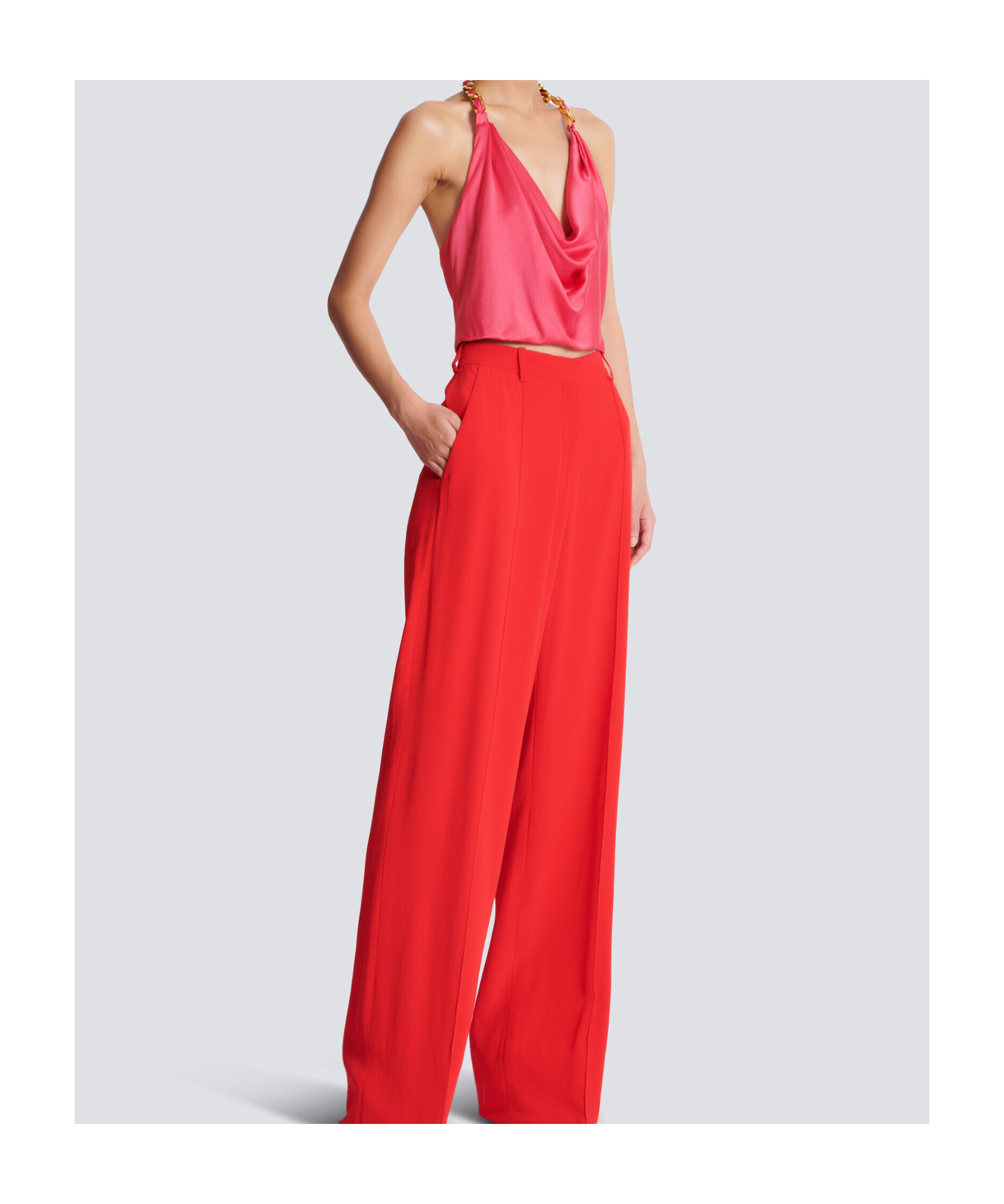 Balmain Silk Draped Halterneck Top In Pink