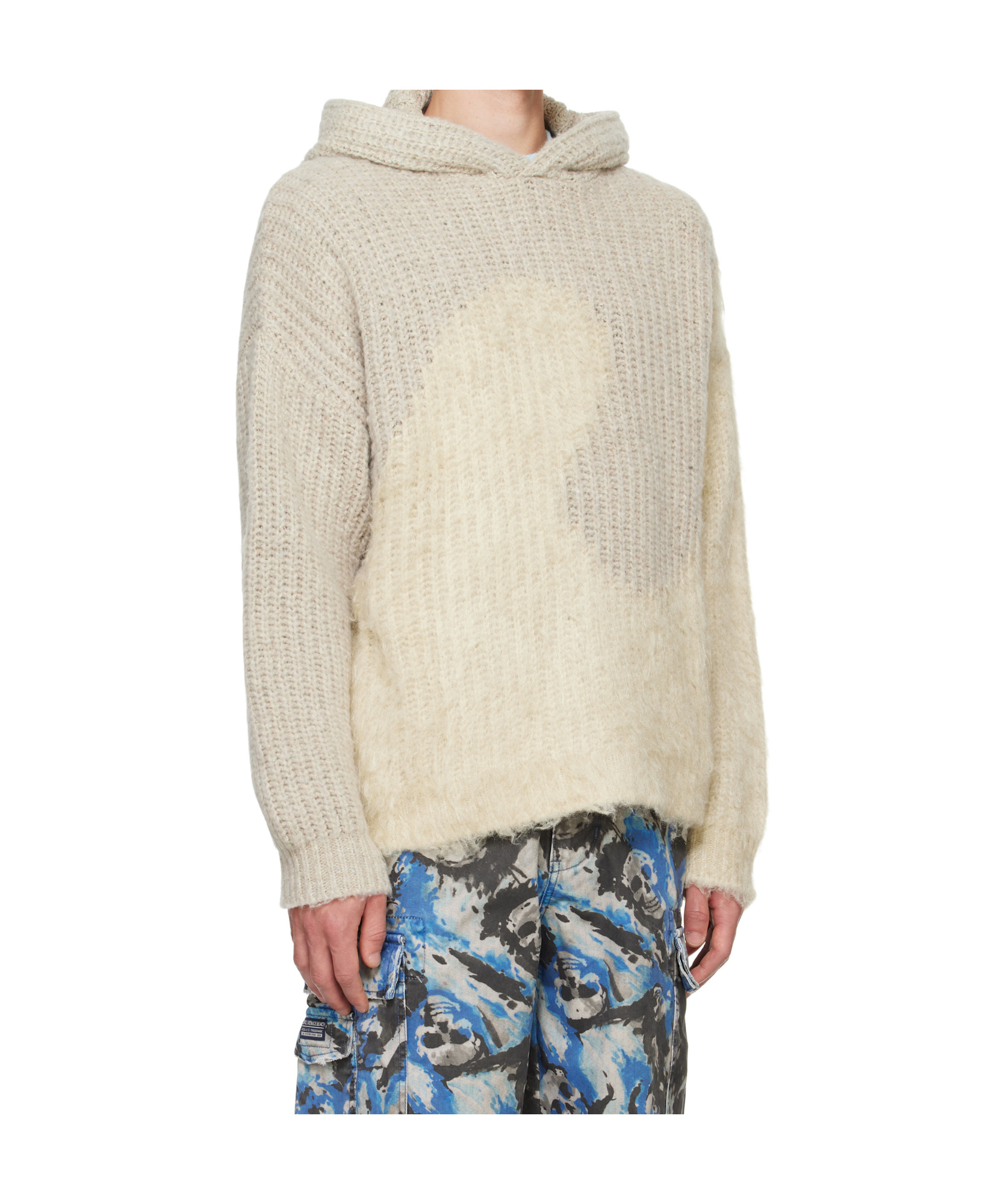 Erl 'swirl' Beige Hoodie With Hood And Brushed Finish In Wool And Silk Blend Man In Nude