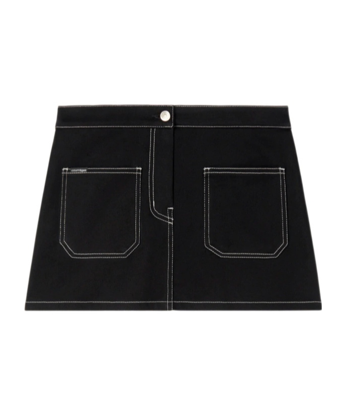 Courrèges 2-pocket Topstitched Denim Mini Skirt In Black