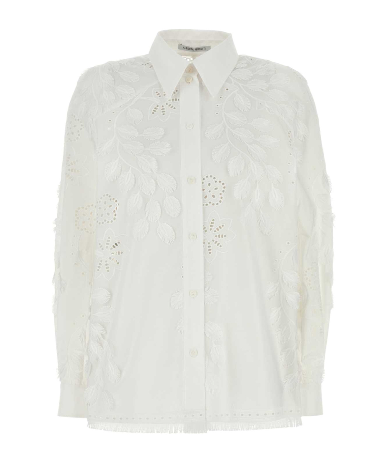 Alberta Ferretti Cut-out And Embroidery Detailed Shirt In Cotton Blend In White