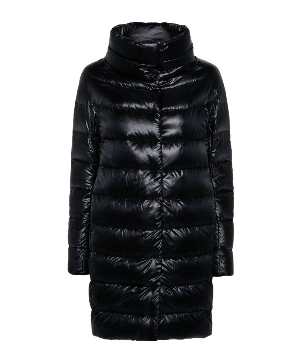 Herno Midi Quilted Down Jacket With High Neck In Black