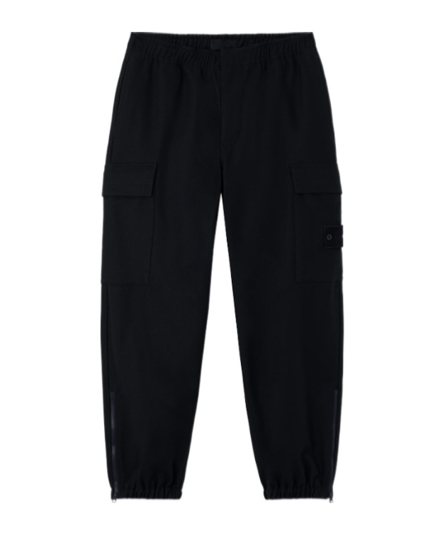 Stone Island Loose-fit Cargo Trousers With Elasticated Zipped Cuffs In Black