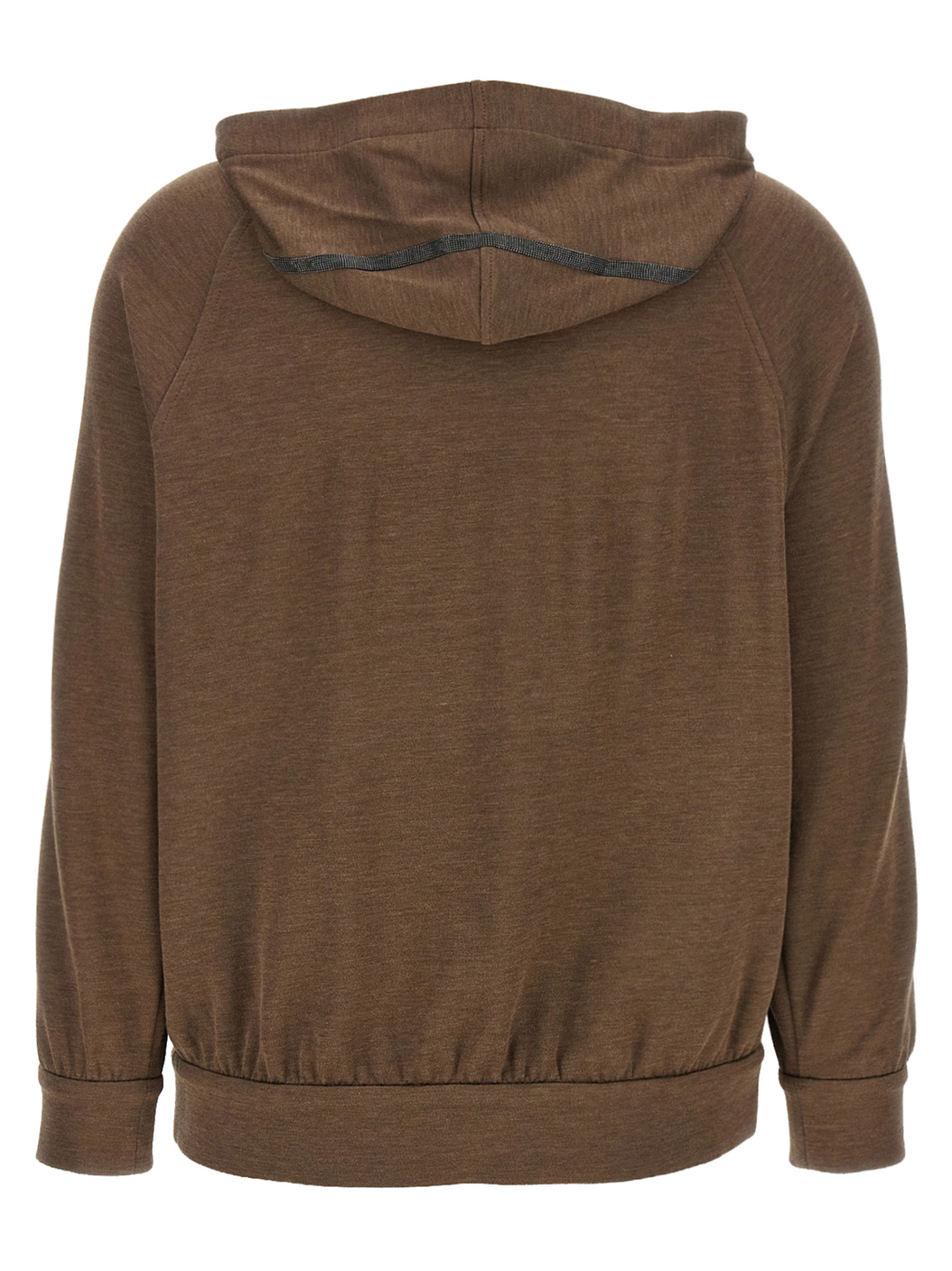 Brunello Cucinelli Brown Sweatshirt With Fixed Hood And Monil Detail On The Sleeve In Cotton Blend W