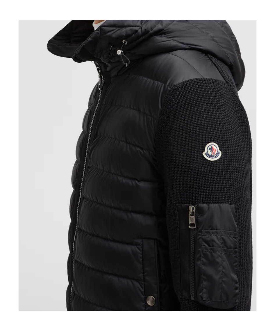 Moncler Mens Black Hybrid Padded Knitted Cardigan Xxl In Black