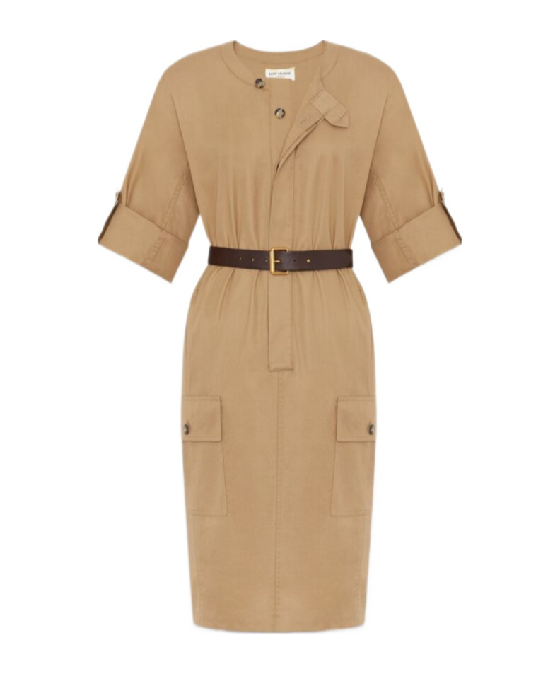Shop Saint Laurent Dress In Cotton Twill In Nude