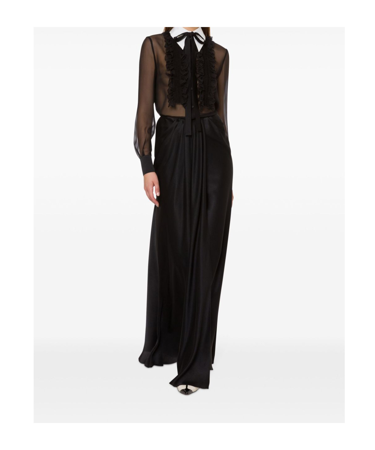 Alberta Ferretti Maxi Black Skirt With Diagonal Stitching In Silk Blend In Black