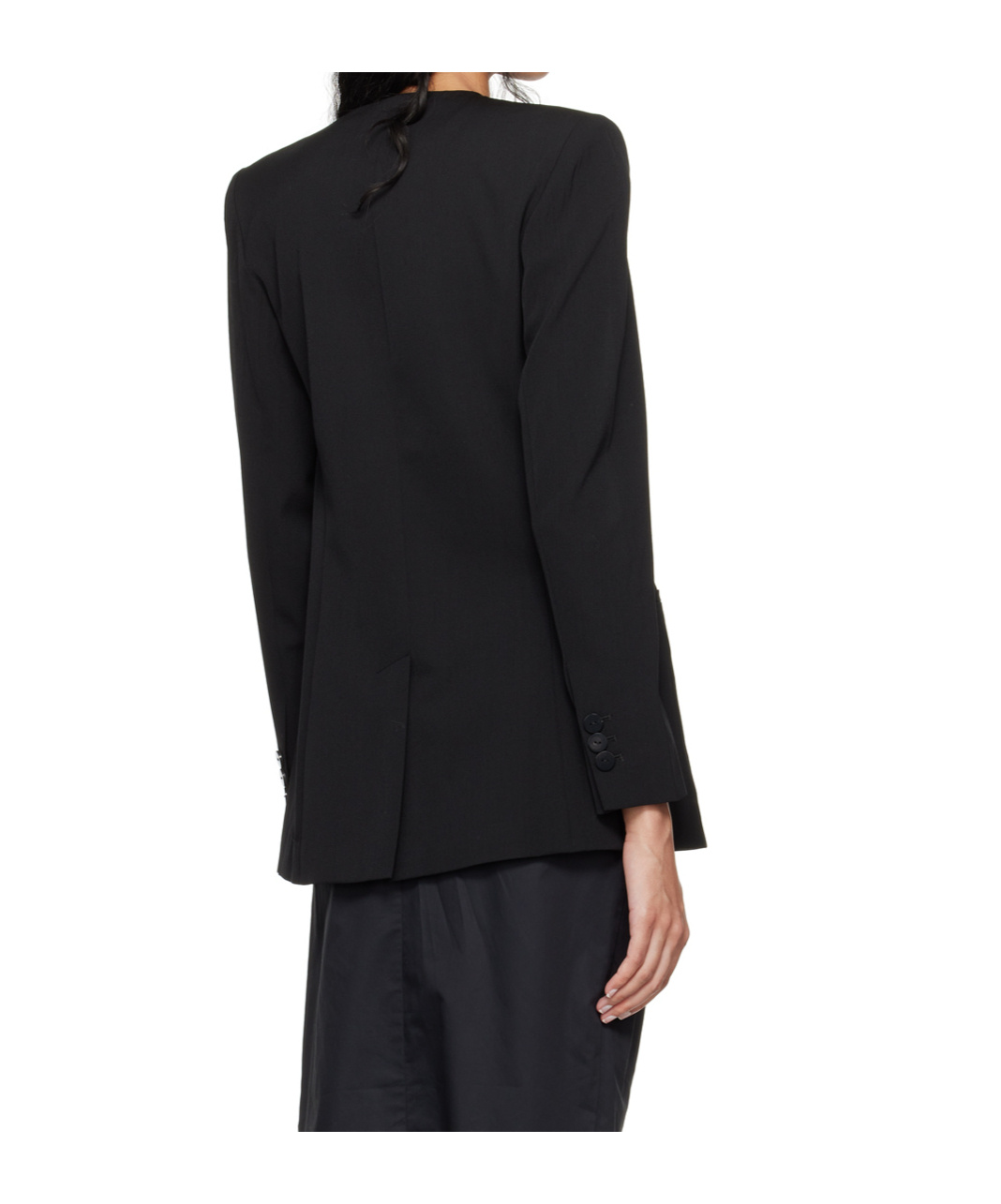 St Agni Black Raw Edge Collarless Blazer In Black