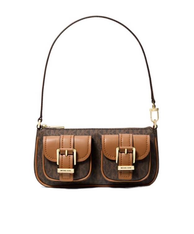 Michael Michael Kors Zoe Small Signature Logo Pochette In Brown/acorn