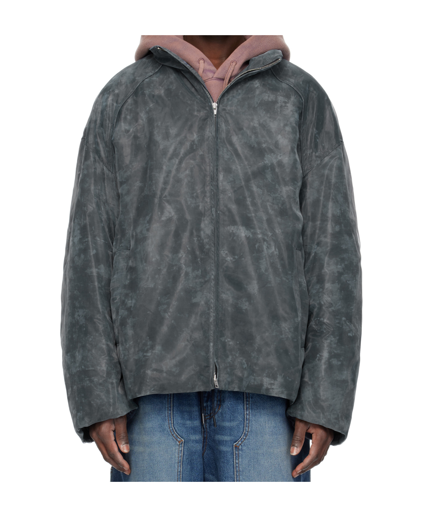 Juunj Gray Organza Padded Jacket In Black