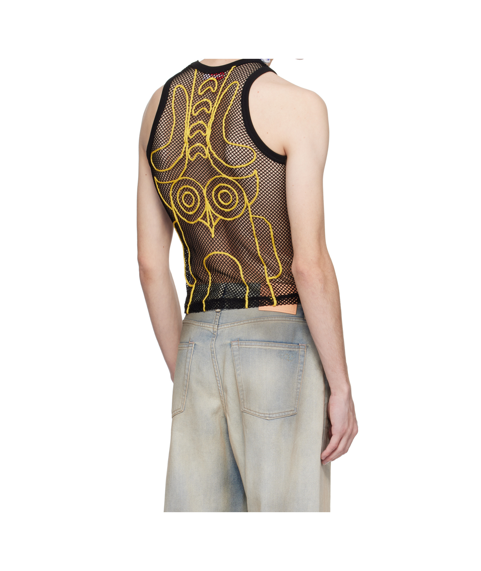 Charles Jeffrrey Loverboy Ssense Exclusive Black Yellow Graphic Net Tank Top In Nude