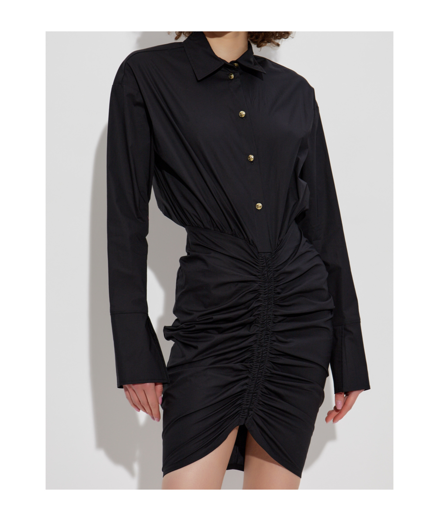 Versace Lapel Long-sleeved Dress In Black