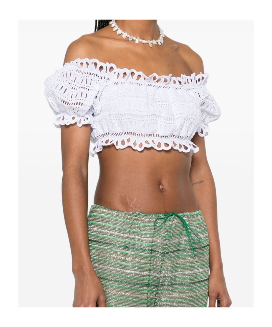 Ermanno Scervino Lace Cotton Cropped Top With Off-the-shoulder Design