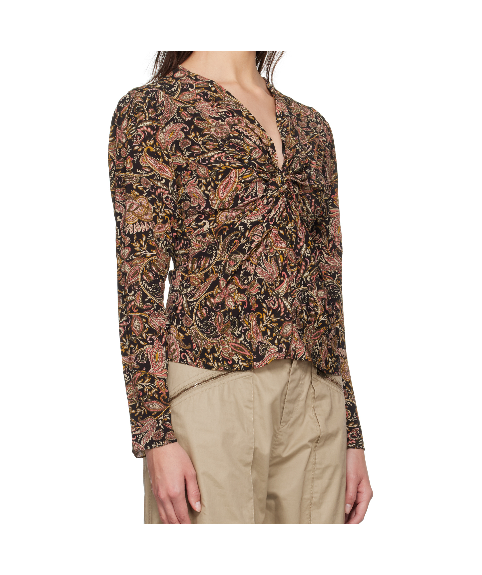 Isabel Marant Étoile Zekia Paisley Print Twist Front Top In Black