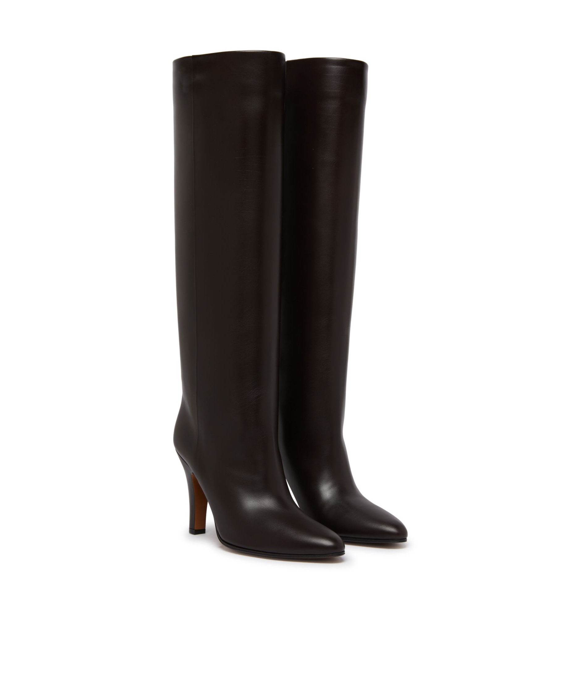 The Row Mona Leather Knee Boots In Lacquer Brown