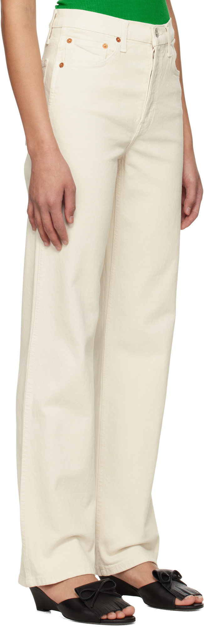 Re/done Originals High-rise Ankle Crop Frayed Skinny Jeans In White