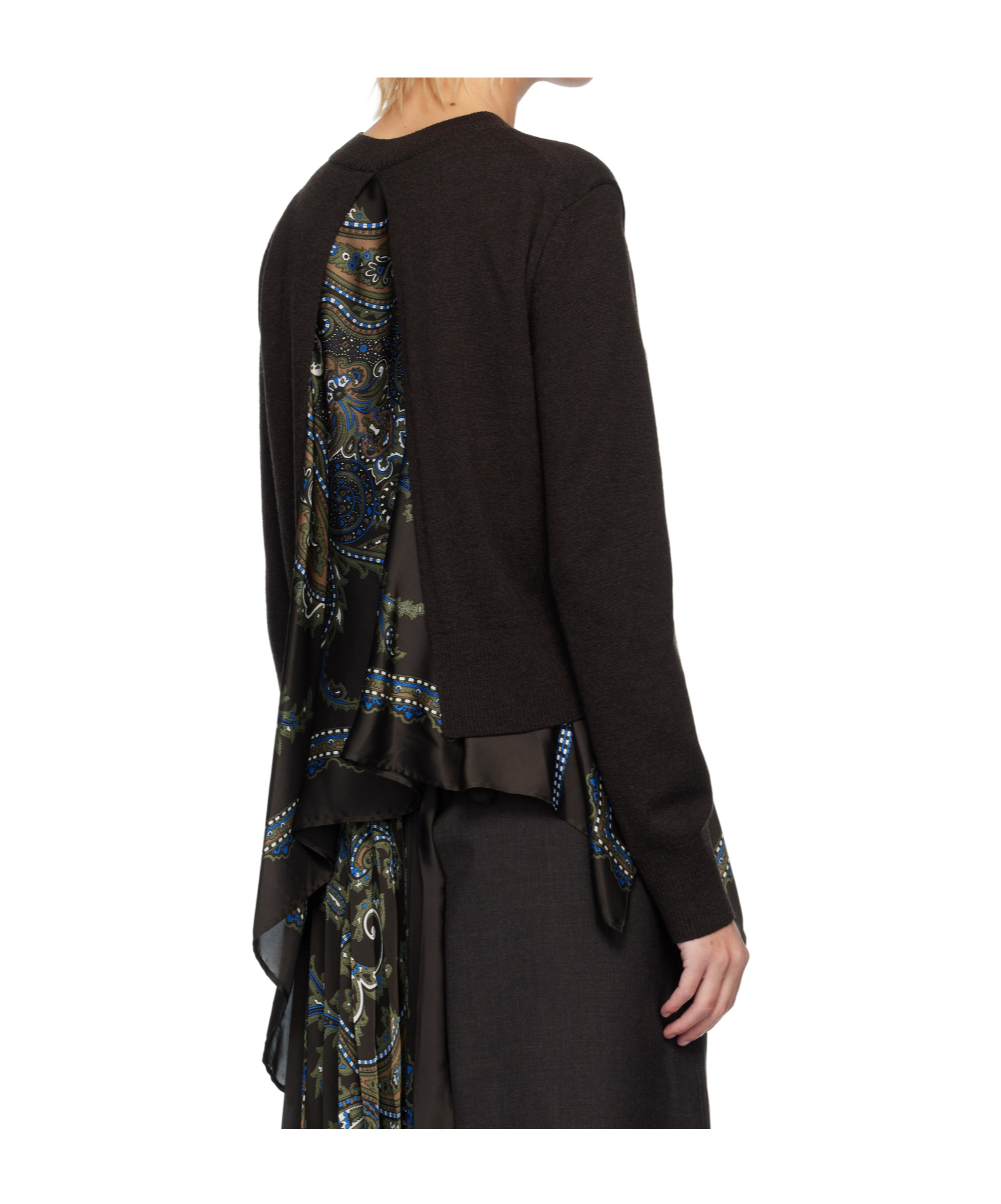 Sacai Paisley-print Panel Sweater In Brown