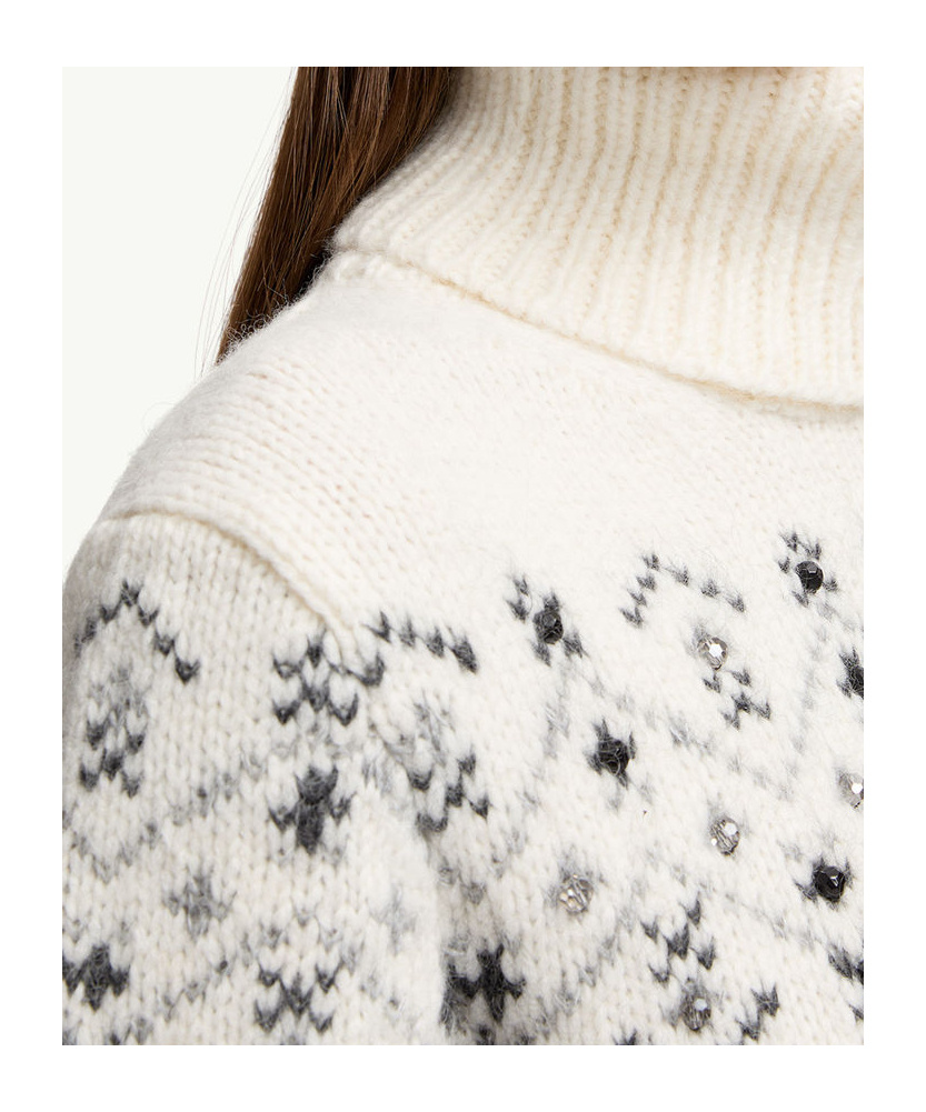 Moncler Crystal-embroidered Alpaca  Wool Blend Turtleneck Sweater In White