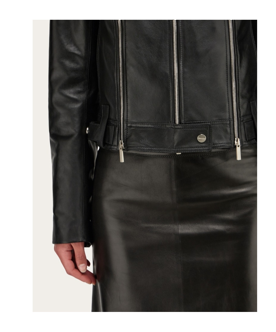 Ferragamo Biker Jacket With Vertical Zip Detail In Black
