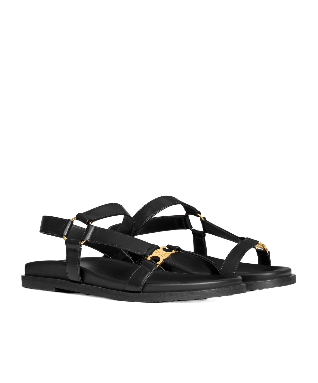 Celine Round-headed Flat Sandals In Black