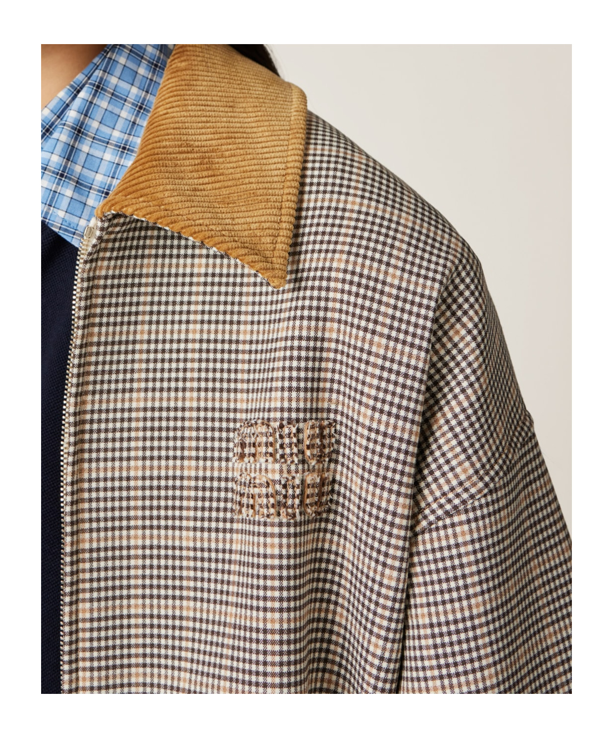Miu Miu Checked Double Weave Blouson Jacket In Brown
