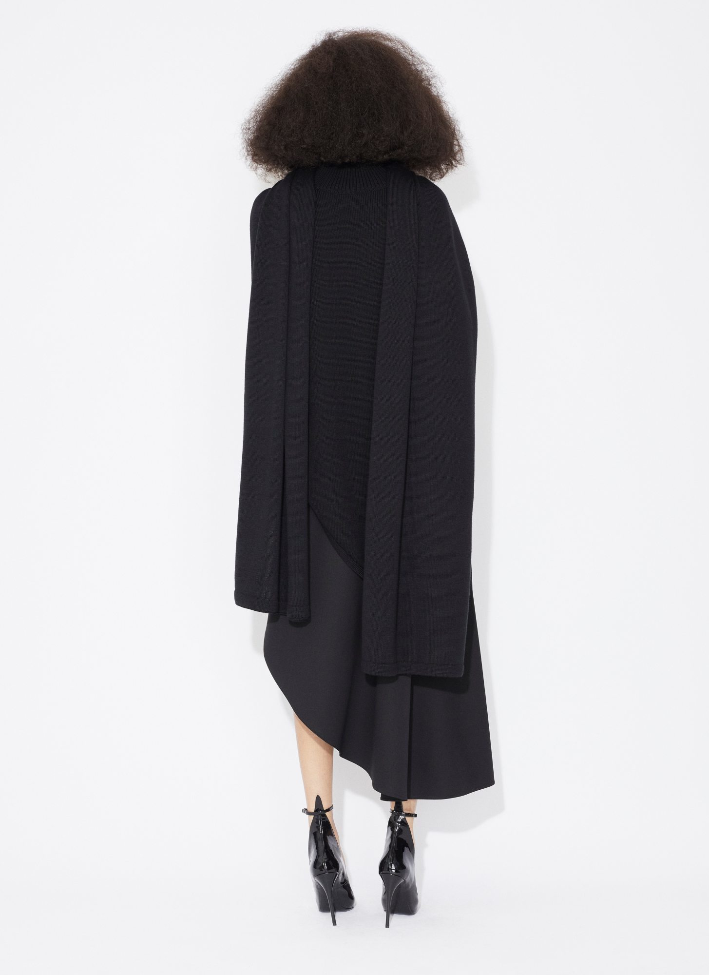 Alaïa Knitted Asymmetrical Cape Pullover In Black
