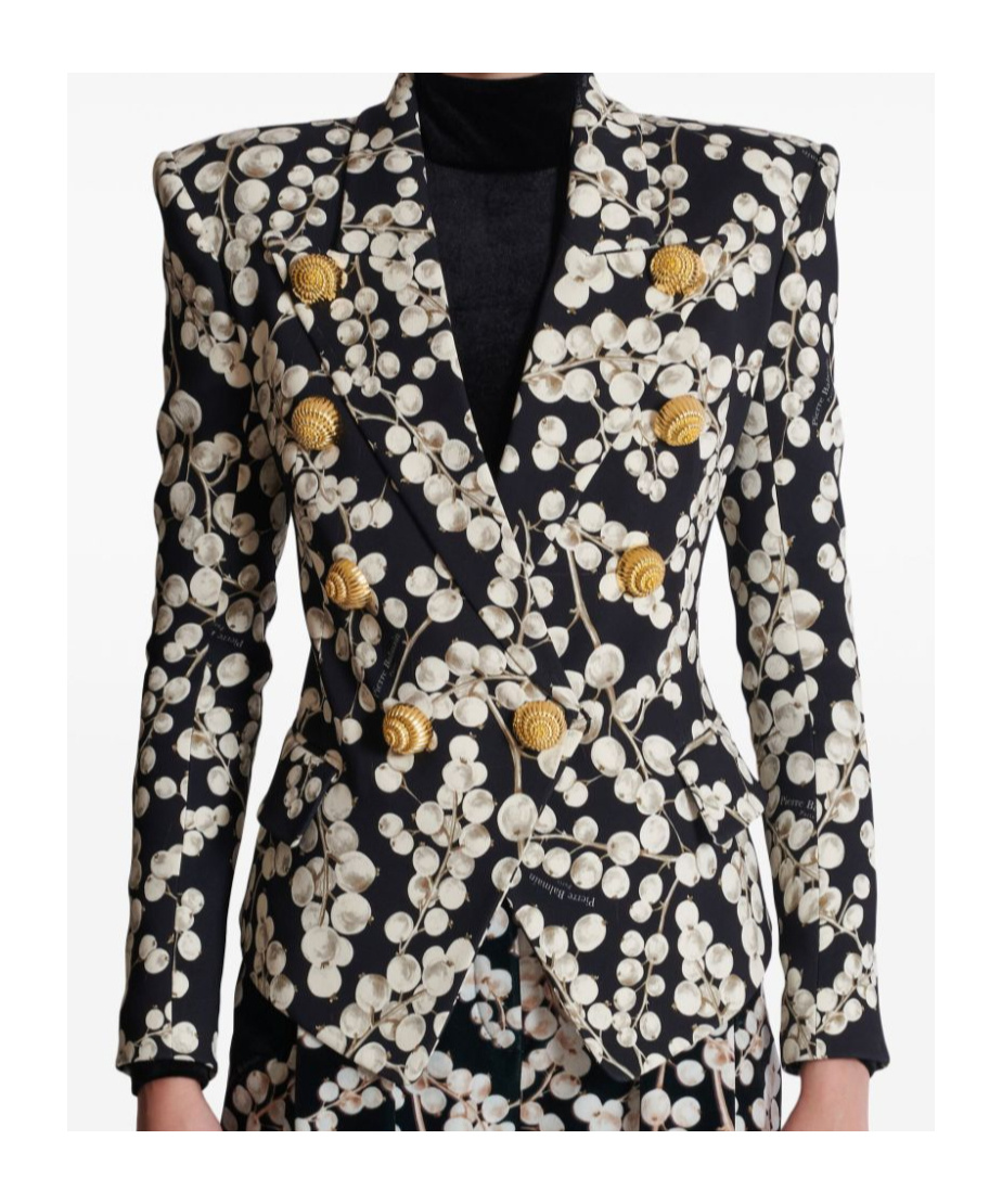 Balmain Graphic Print Blazer Peak Lapels In Black