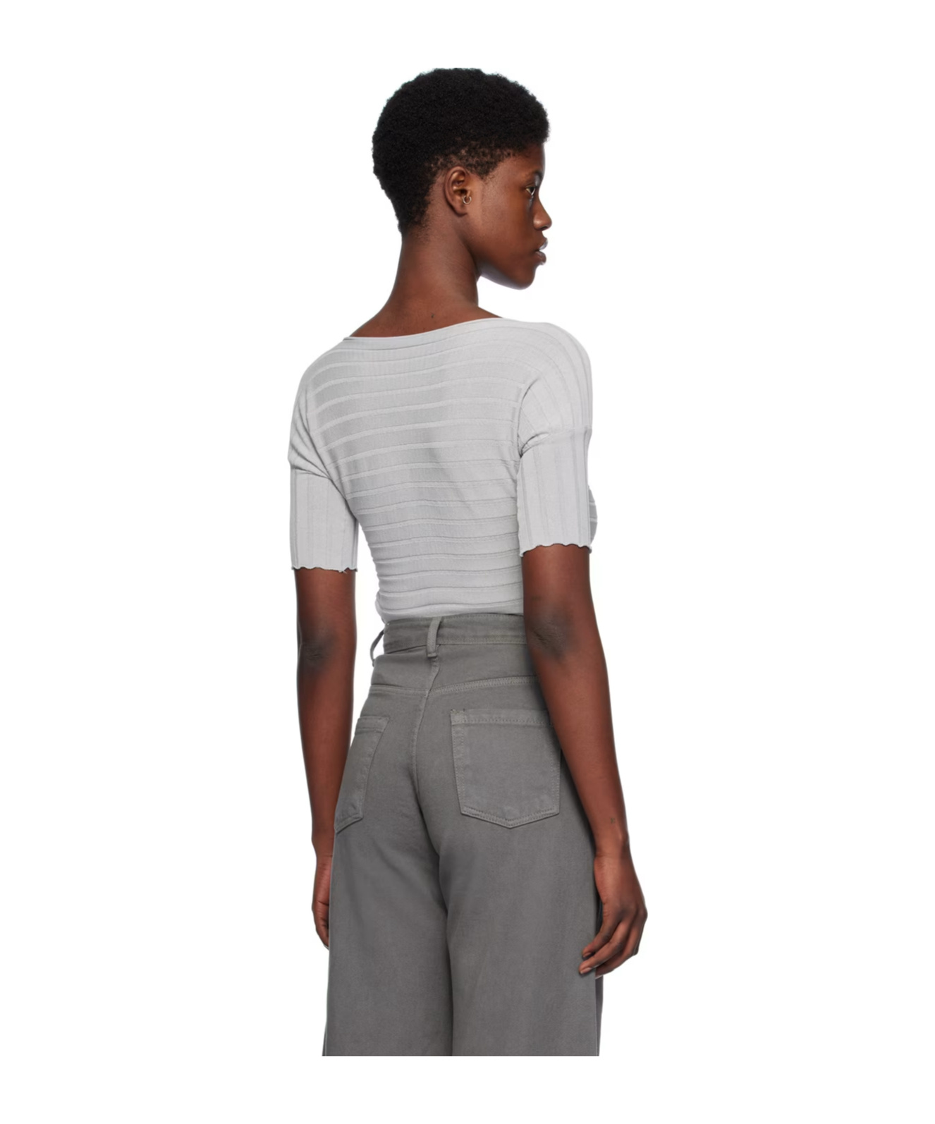 Shop Low Classic Short-sleeved Round-neck Sweater In Gray