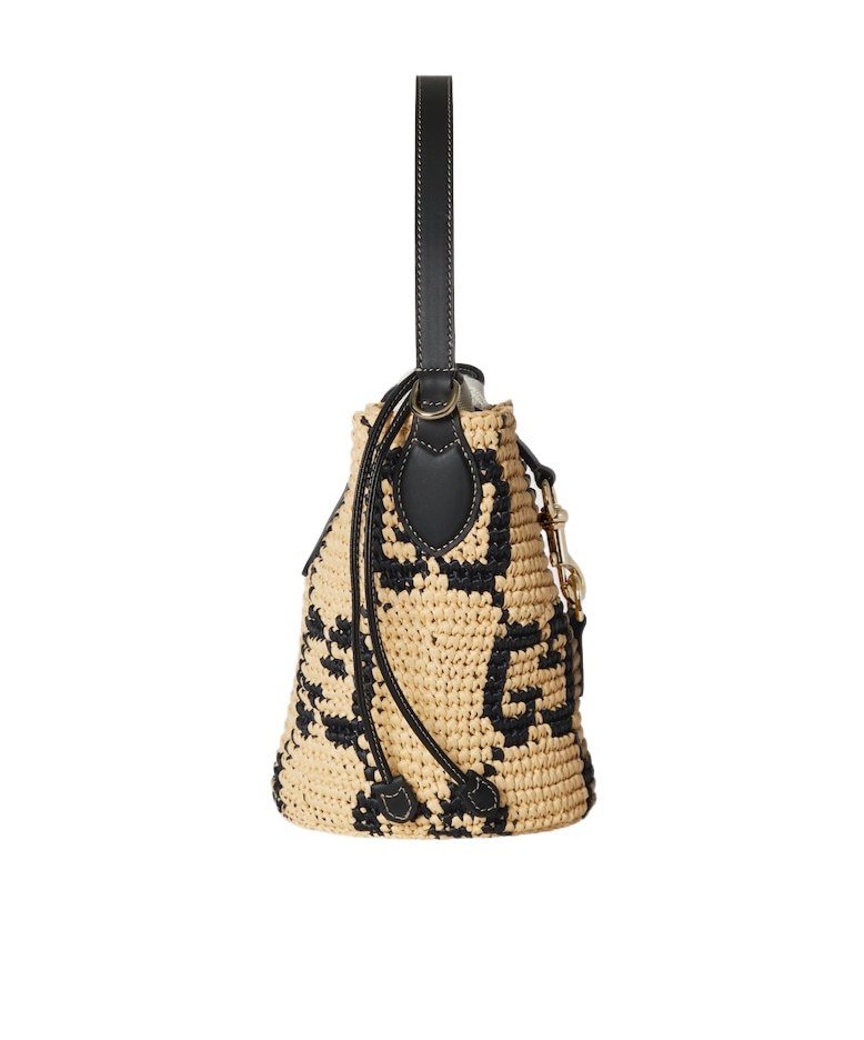 Gucci Gg Super Mini Bucket Bag In Natural And Black