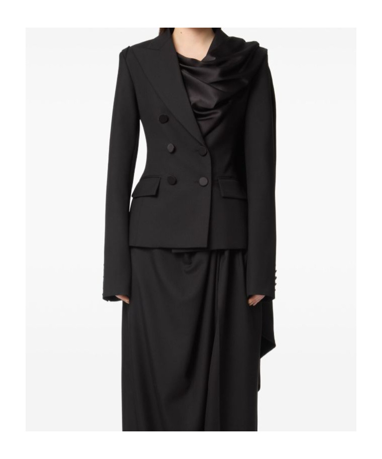 Nina Ricci Draped Blazer With Attached Scarf And Satin Detail In Black