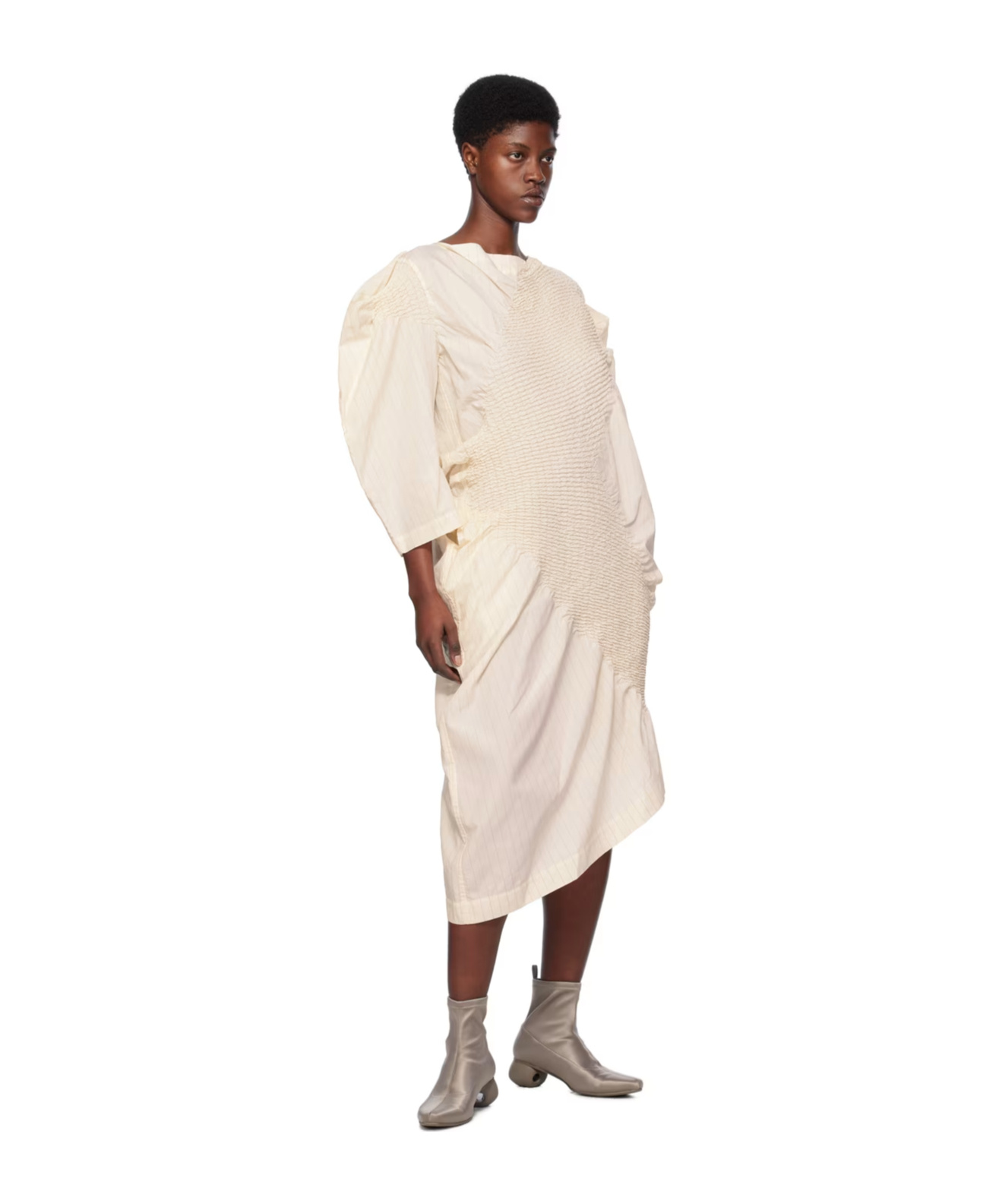 Issey Miyake Contract Medium Length Dress In White