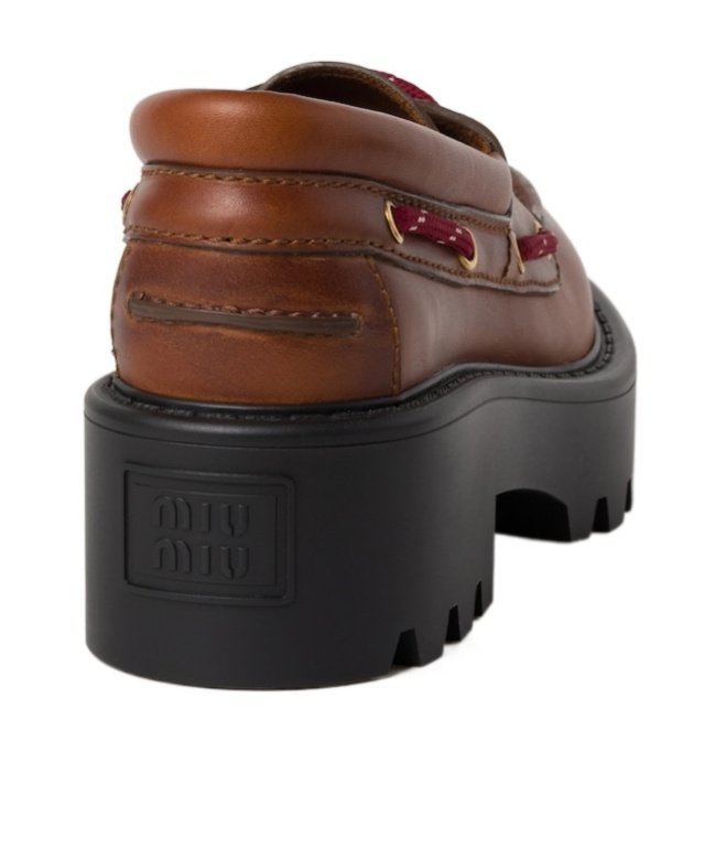 Miu Miu Leather Loafers In Green