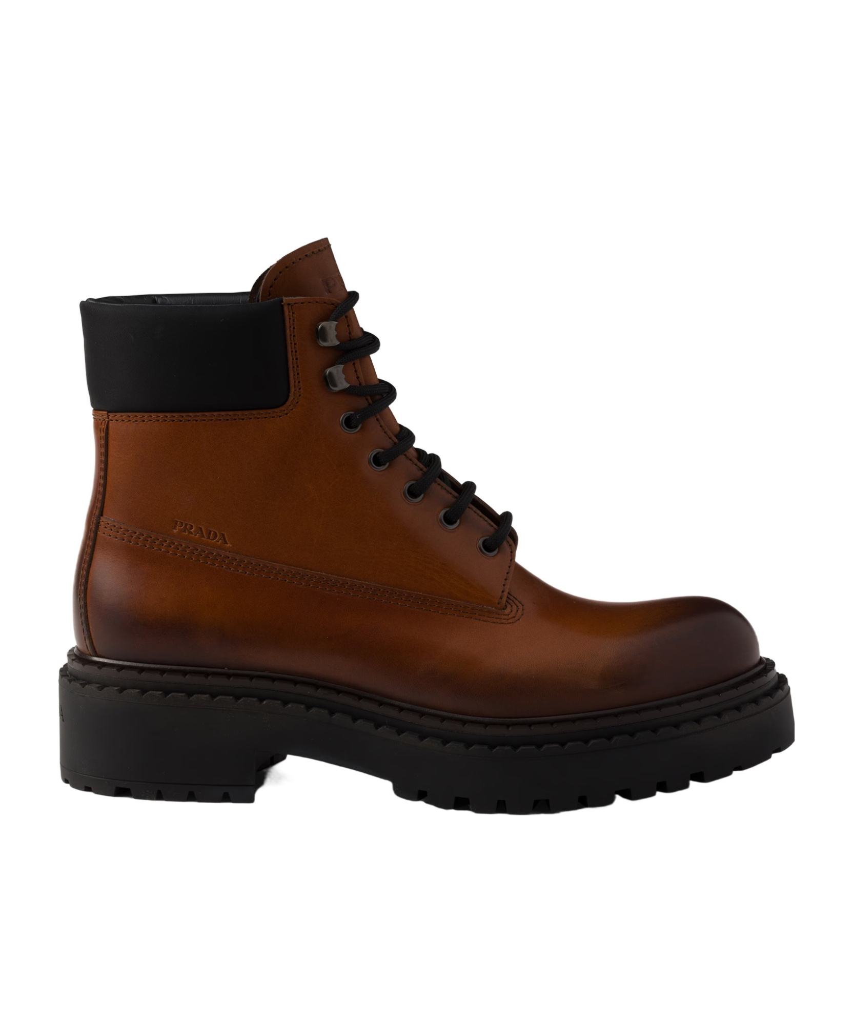 Prada Hot Stamping Logo Boots In Brown