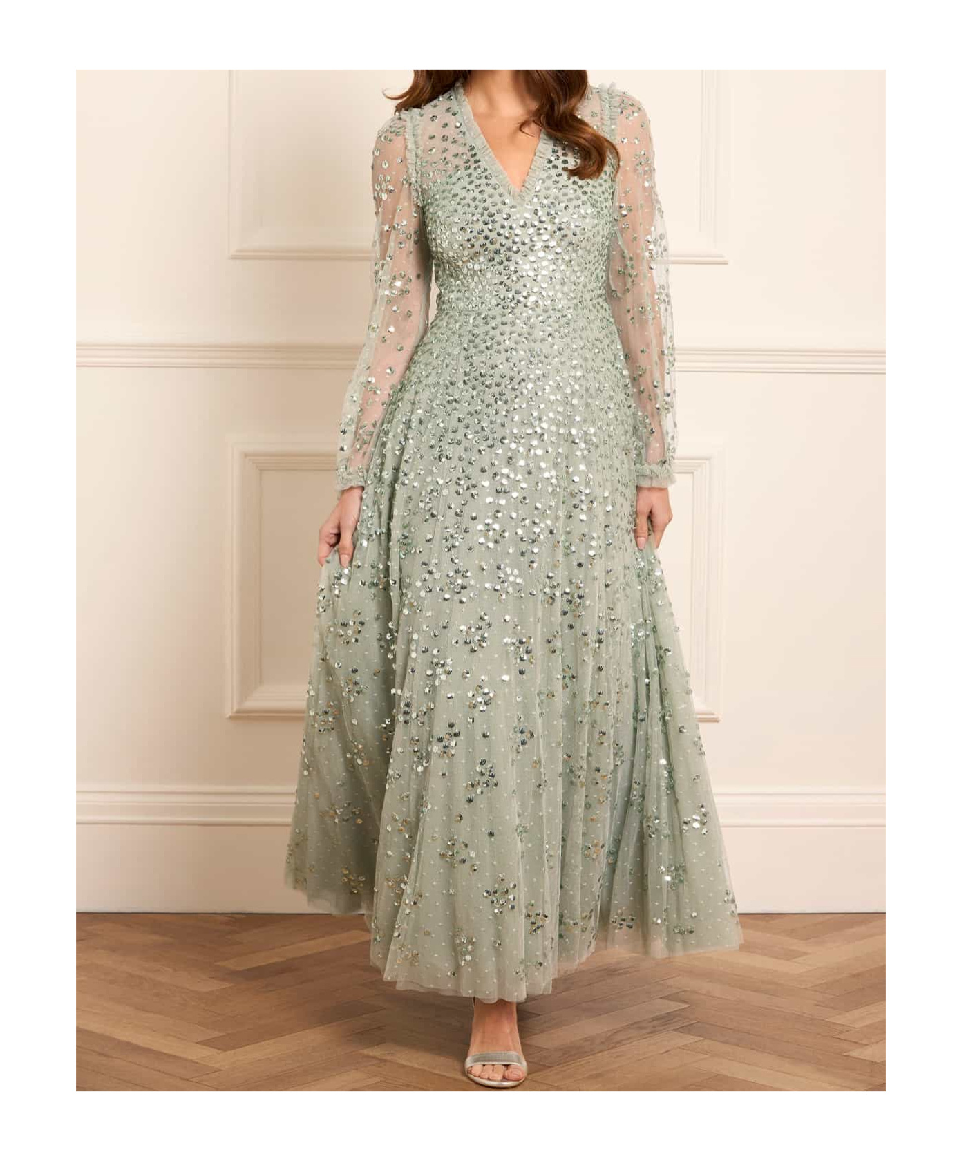 Needle & Thread Leila Dot V-neck Ankle Gown In White