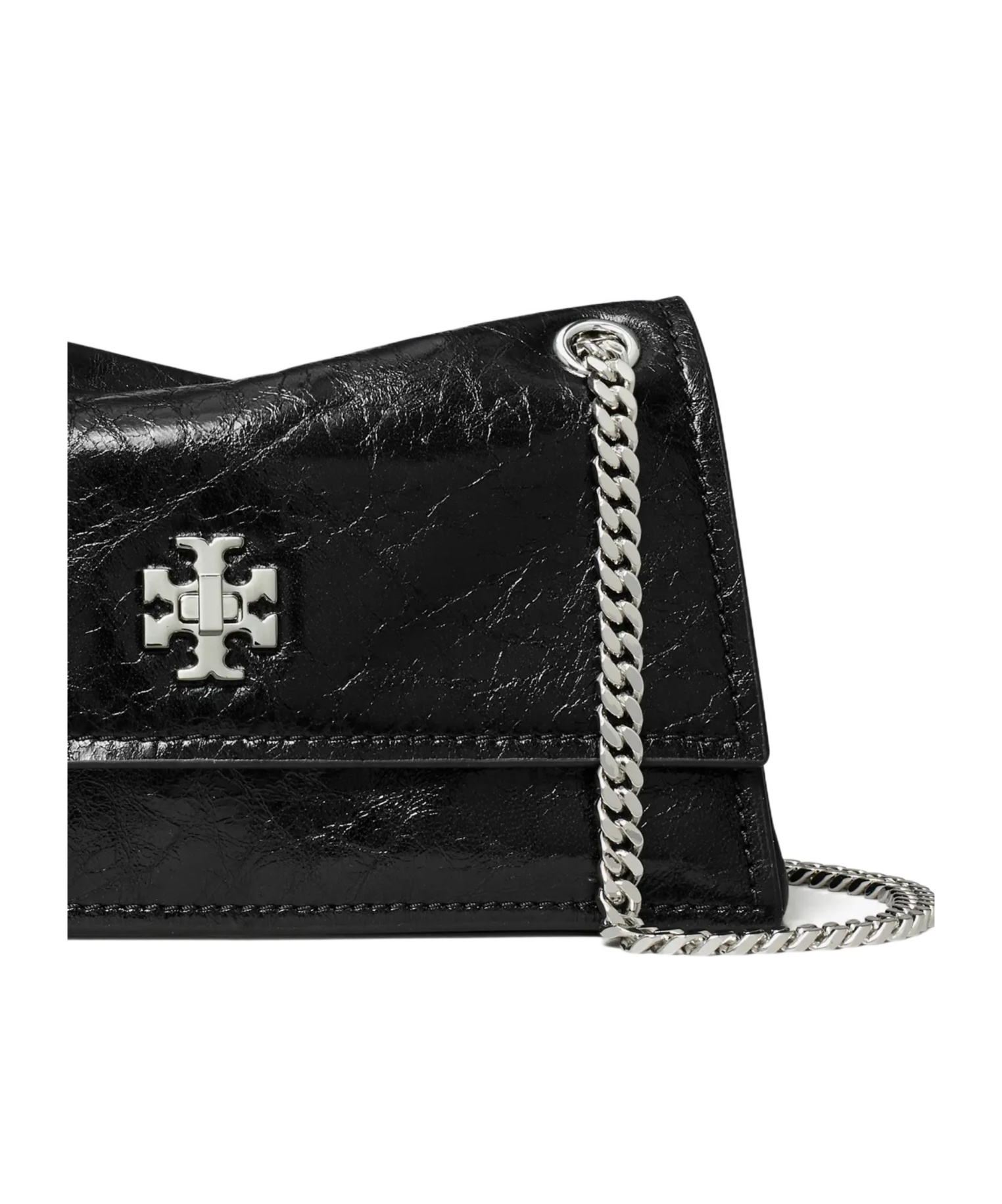 Tory Burch Kira Black Crossbody Bag With Chain Strap And Metallic Logo On The Front In Leather Woman In Black